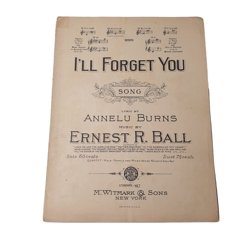 I'll Forget You 1921 Antique Vintage Sheet Music Piano Voice Easy Listening